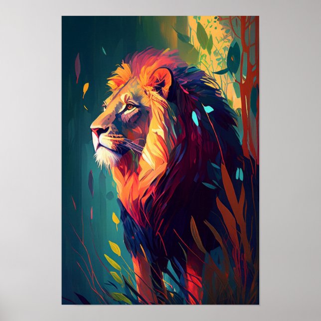 Lion Animal Portrait Painting Wildlife Outdoors  Poster (Front)