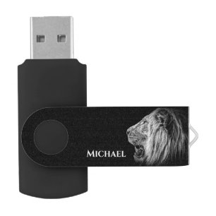 Lion Animal Portrait Personalized Name Flash Drive