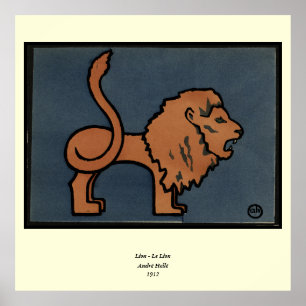 Lion - Antiquarian, Colorful Book Illustration Poster