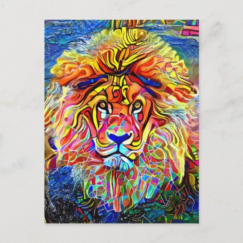 Lion Art Bold Abstract Portrait Painting Postcard