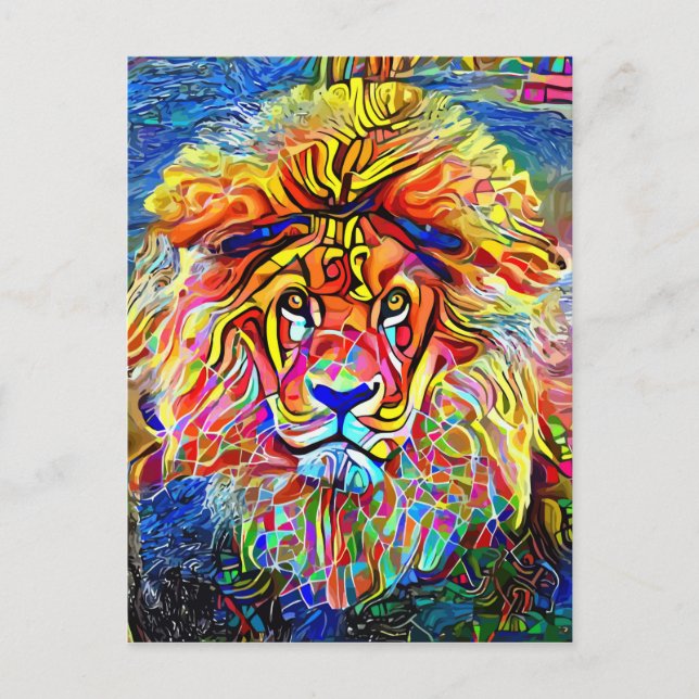 Lion Art Bold Abstract Portrait Painting Postcard (Front)