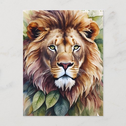 Lion Art Botanical Watercolor Postcard