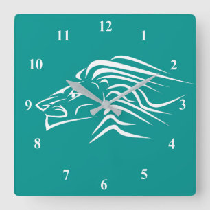 Lion Art - Drawing - Choose/ Add Your Color / Text Square Wall Clock