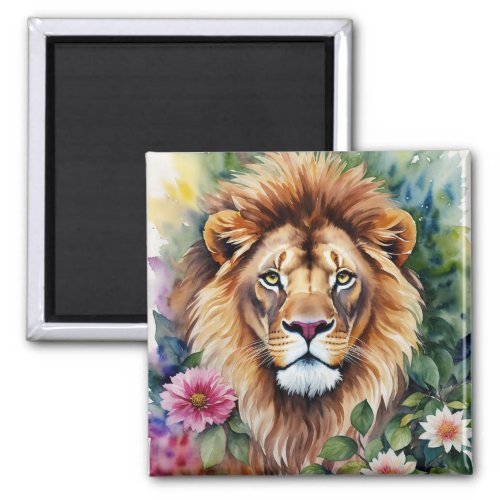 Lion Art Floral Watercolor Magnet