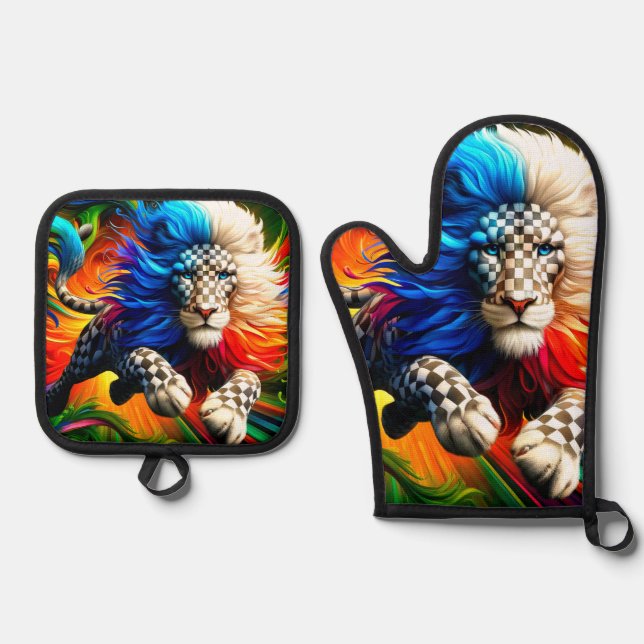 Lion Artwork Oven Mitt & Pot Holder Set (Front)