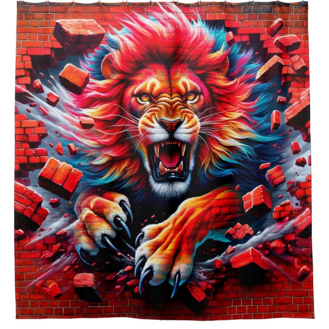 Lion Artwork Shower Curtain (Front)