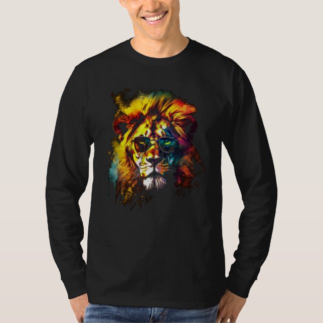 Lion Artwork Sunglasses Colourful Zoo Animal Lion T-Shirt (Front)