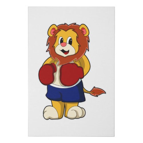 Lion as Boxer with Boxing gloves Faux Canvas Print