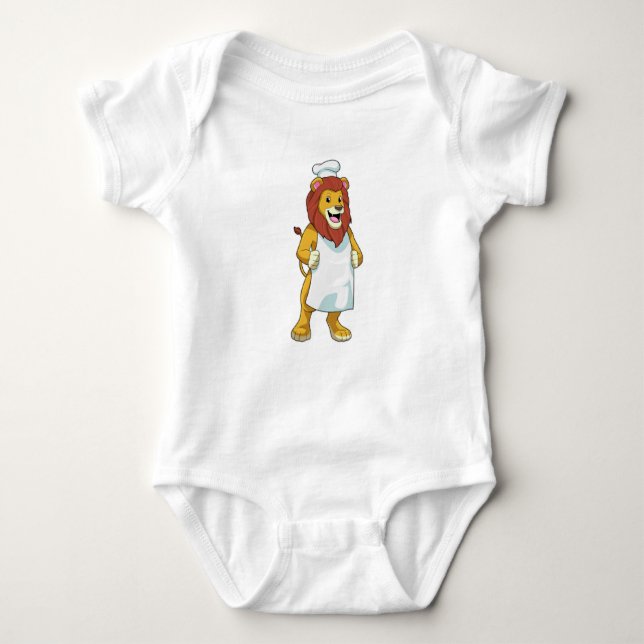 Lion as Cook with Chef hat & Cooking apron Baby Bodysuit (Front)