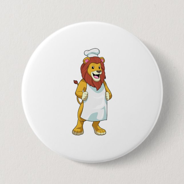 Lion as Cook with Chef hat & Cooking apron Button (Front)