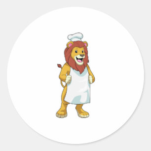 Lion as Cook with Chef hat & Cooking apron Classic Round Sticker