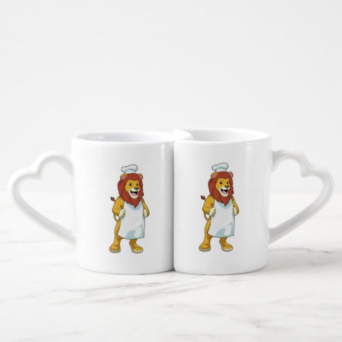 Lion as Cook with Chef hat  Cooking apron Coffee Mug Set