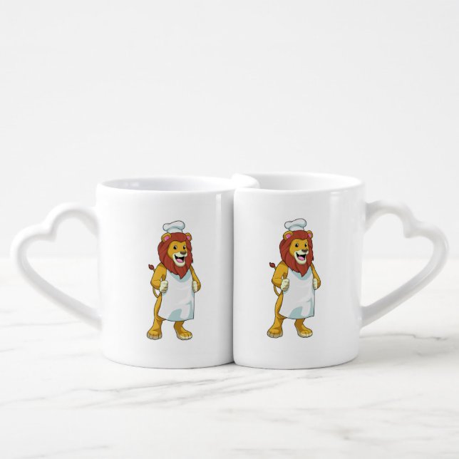 Lion as Cook with Chef hat & Cooking apron Coffee Mug Set (Front Nesting)