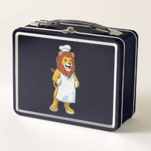 Lion as Cook with Chef hat & Cooking apron Metal Lunch Box