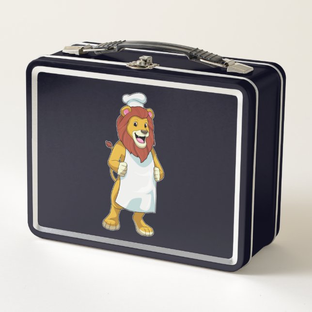 Lion as Cook with Chef hat & Cooking apron Metal Lunch Box (Front)