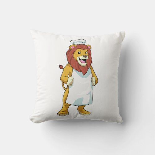 Lion as Cook with Chef hat  Cooking apron Throw Pillow