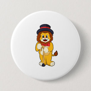 Lion as Gentleman with Hat Button