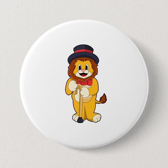 Lion as Gentleman with Hat Button (Front)