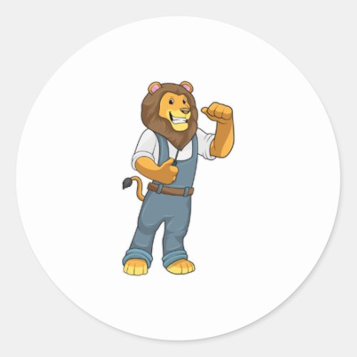 Lion as Handyman Screwdriver Classic Round Sticker