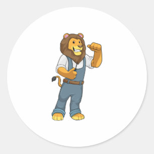 Lion as Handyman Screwdriver Classic Round Sticker