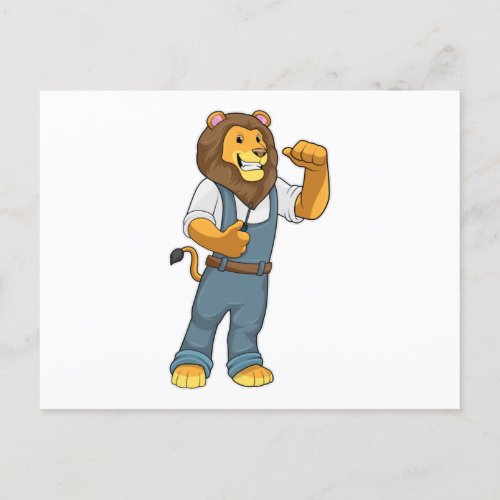 Lion as Handyman Screwdriver Postcard