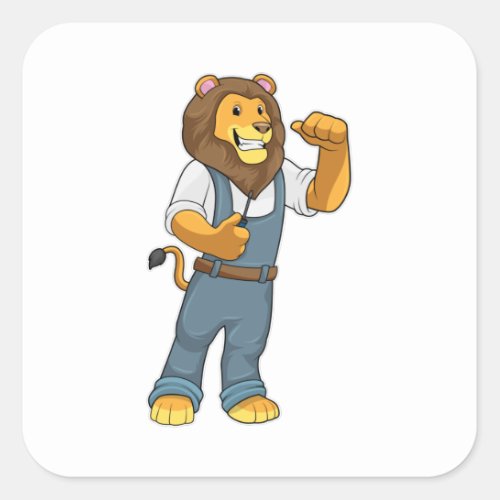 Lion as Handyman Screwdriver Square Sticker