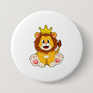 Lion as King with Crown Button