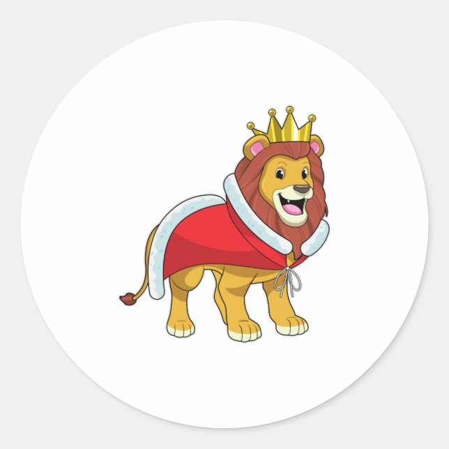 Lion as King with Crown & Cape Classic Round Sticker (Front)