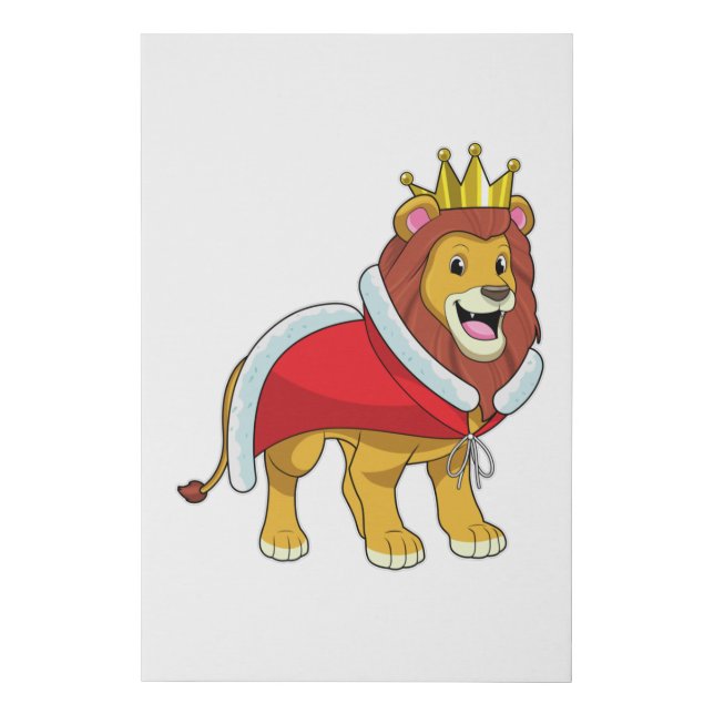 Lion as King with Crown & Cape Faux Canvas Print (Front)