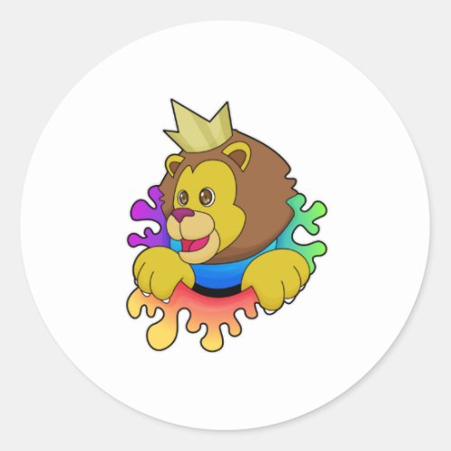 Lion as King with Crown Classic Round Sticker