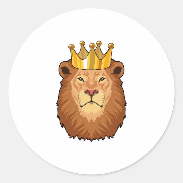 Lion as King with Crown Classic Round Sticker (Front)