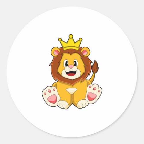 Lion as King with Crown Classic Round Sticker