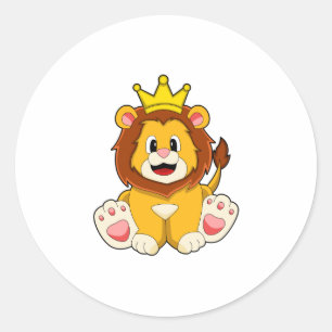 Lion as King with Crown Classic Round Sticker