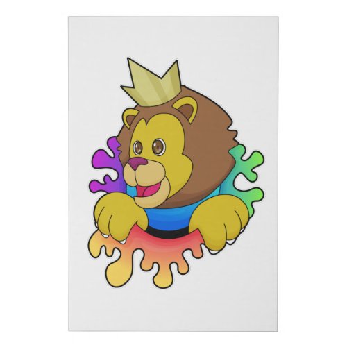 Lion as King with Crown Faux Canvas Print