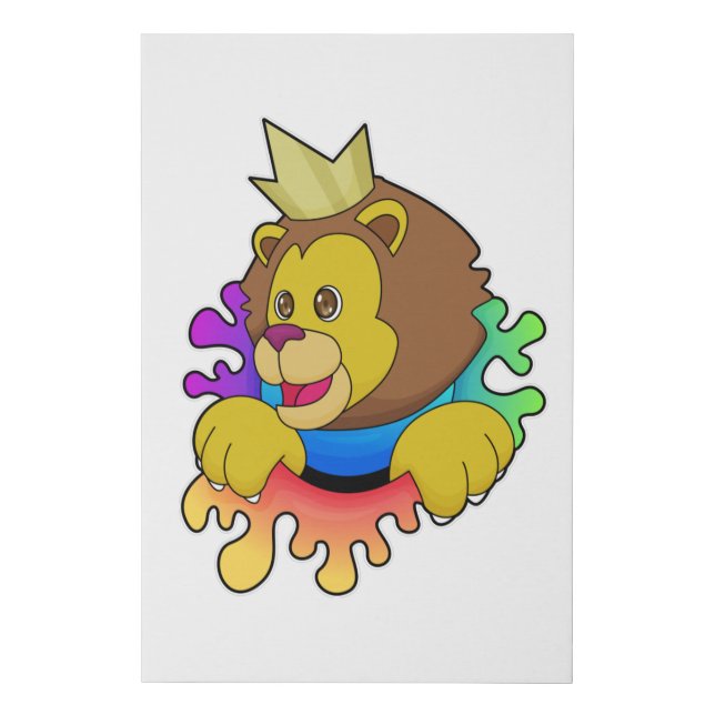 Lion as King with Crown Faux Canvas Print (Front)