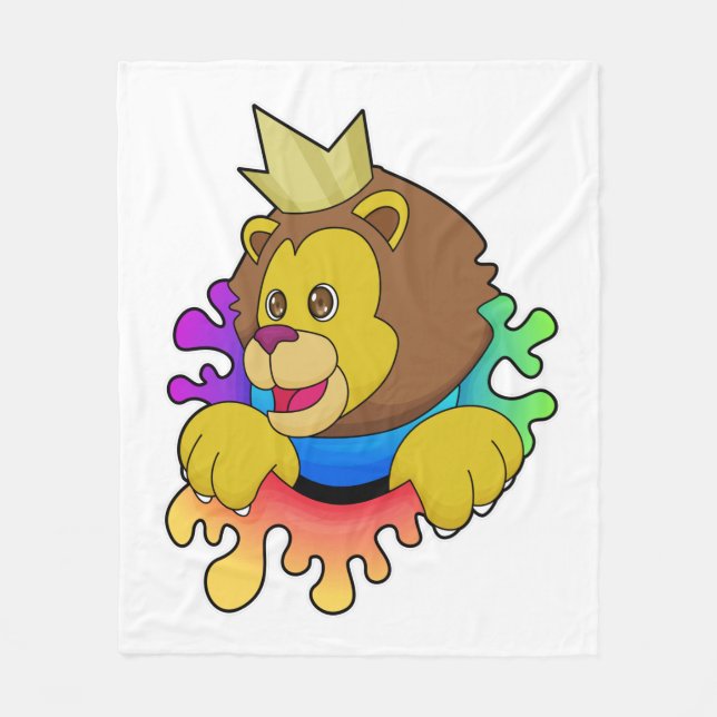 Lion as King with Crown Fleece Blanket (Front)