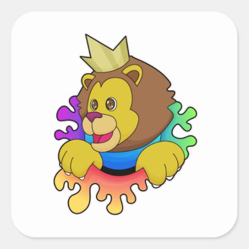 Lion as King with Crown Square Sticker