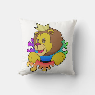 Lion as King with Crown Throw Pillow