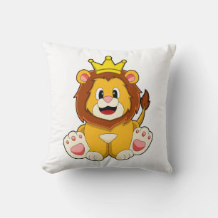 Lion as King with Crown Throw Pillow