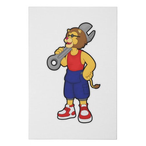 Lion as Mechanic with Wrench Faux Canvas Print