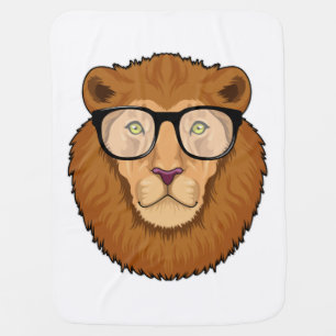 Lion as Nerd with Glasses Baby Blanket