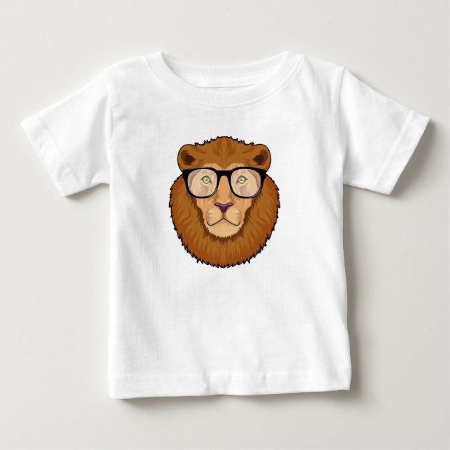 Lion as Nerd with Glasses Baby T-Shirt (Front)
