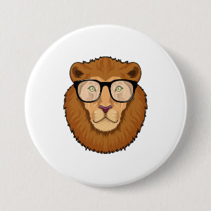 Lion as Nerd with Glasses Button