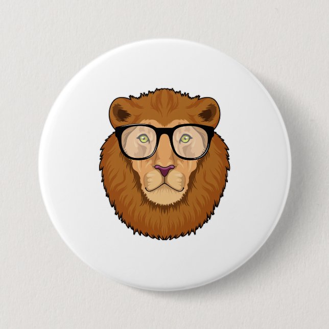 Lion as Nerd with Glasses Button (Front)