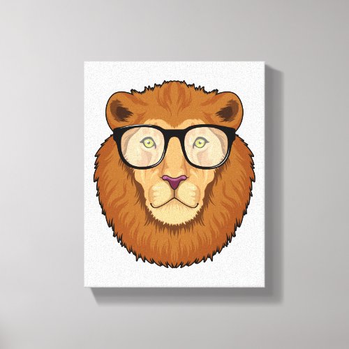 Lion as Nerd with Glasses Canvas Print