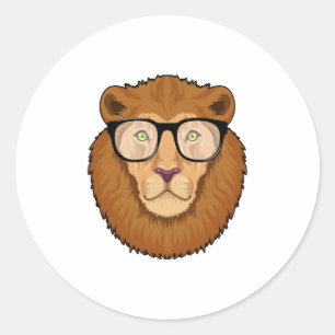Lion as Nerd with Glasses Classic Round Sticker