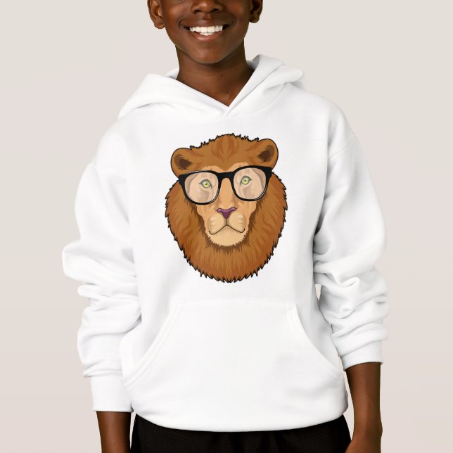 Lion as Nerd with Glasses Hoodie (Front)