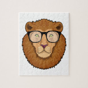Lion as Nerd with Glasses Jigsaw Puzzle