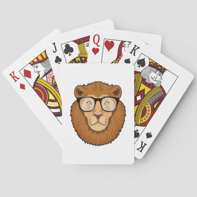 Lion as Nerd with Glasses Poker Cards (Back)