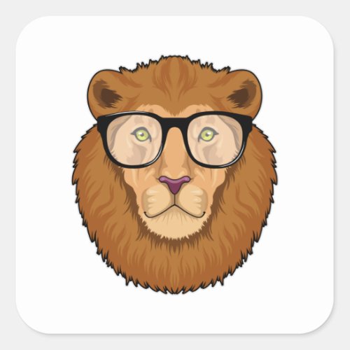 Lion as Nerd with Glasses Square Sticker